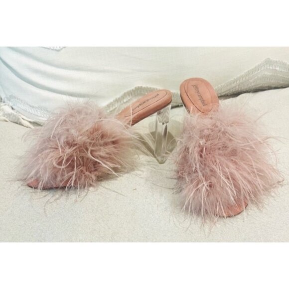 FREE PEOPLE X JEFFREY CAMPBELL Sz 7 DAISY FEATHER BOA HEELS PINK - Picture 11 of 13